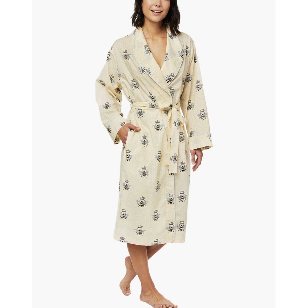 The Cat’s Pajamas Women's Queen Bee Lux Cotton Flannel Robe Shawl Collar Sz S/M